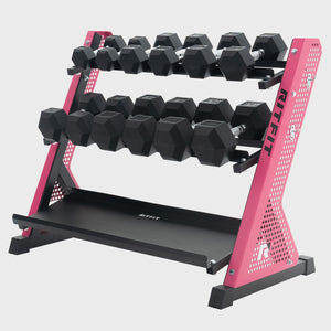 RitFit PWR05 3-Tier Dumbbell Rack with Rubber Hex Dumbbell Set