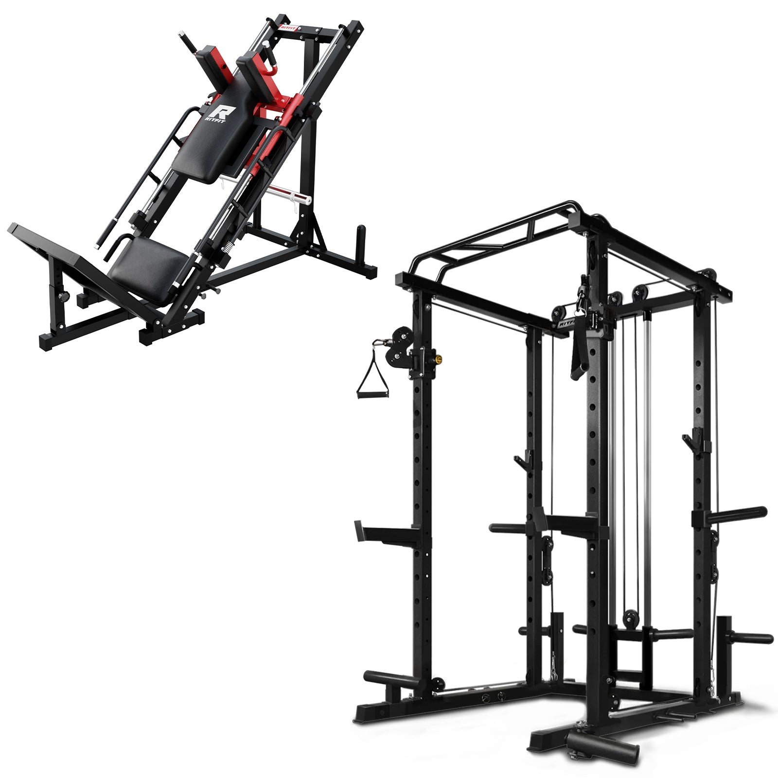 RitFit PPC03 1000lbs Power Cage and BLP01 Leg Press Hack Squat Package for Home Gym