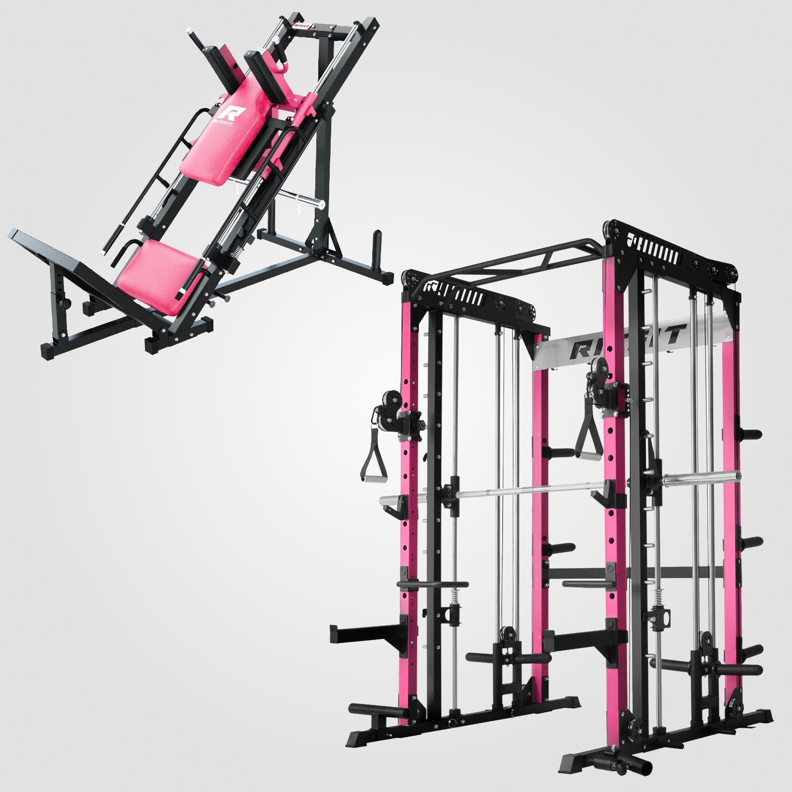 RitFit Pink M1 PRO Smith Machine with Cable Crossover and BLP01 Leg Press Hack Squat Package for Home Gym - RitFit