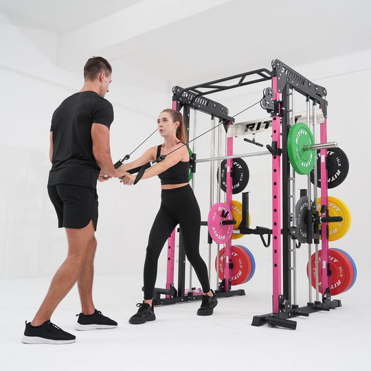 RitFit Pink M1 PRO Multi-Functional Smith Machine with Cable Crossover System and Squat Rack for Home Gym