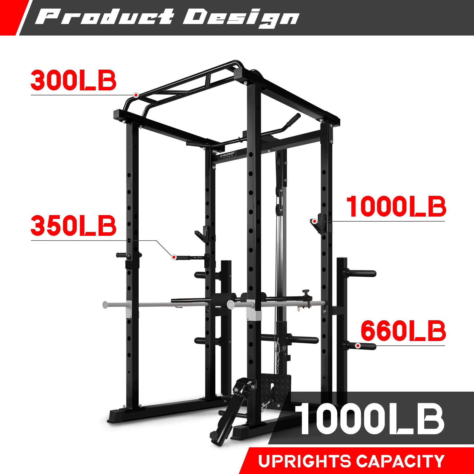RitFit PPC02 1000lbs Power Cage with Lat Pulldown for Home Gym