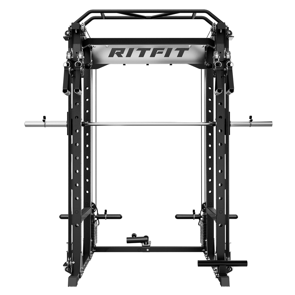 Black RitFit P9 modular power cage with 3D Smith machine and adjustable dual cable system