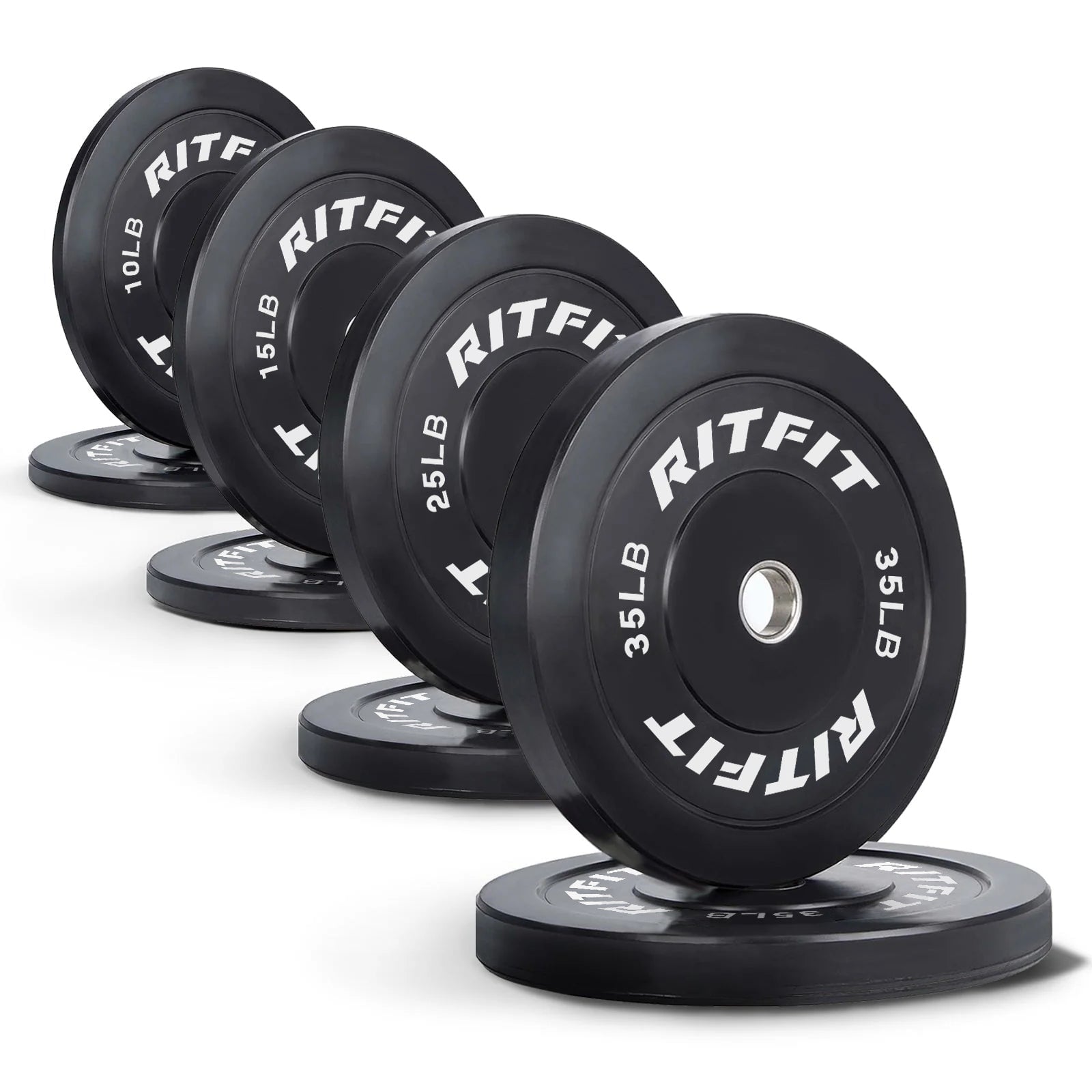RitFit Bumper Plates Olympic Rubber Weight Plates, 2-inch Bars&Plates RitFit 170LB SET 