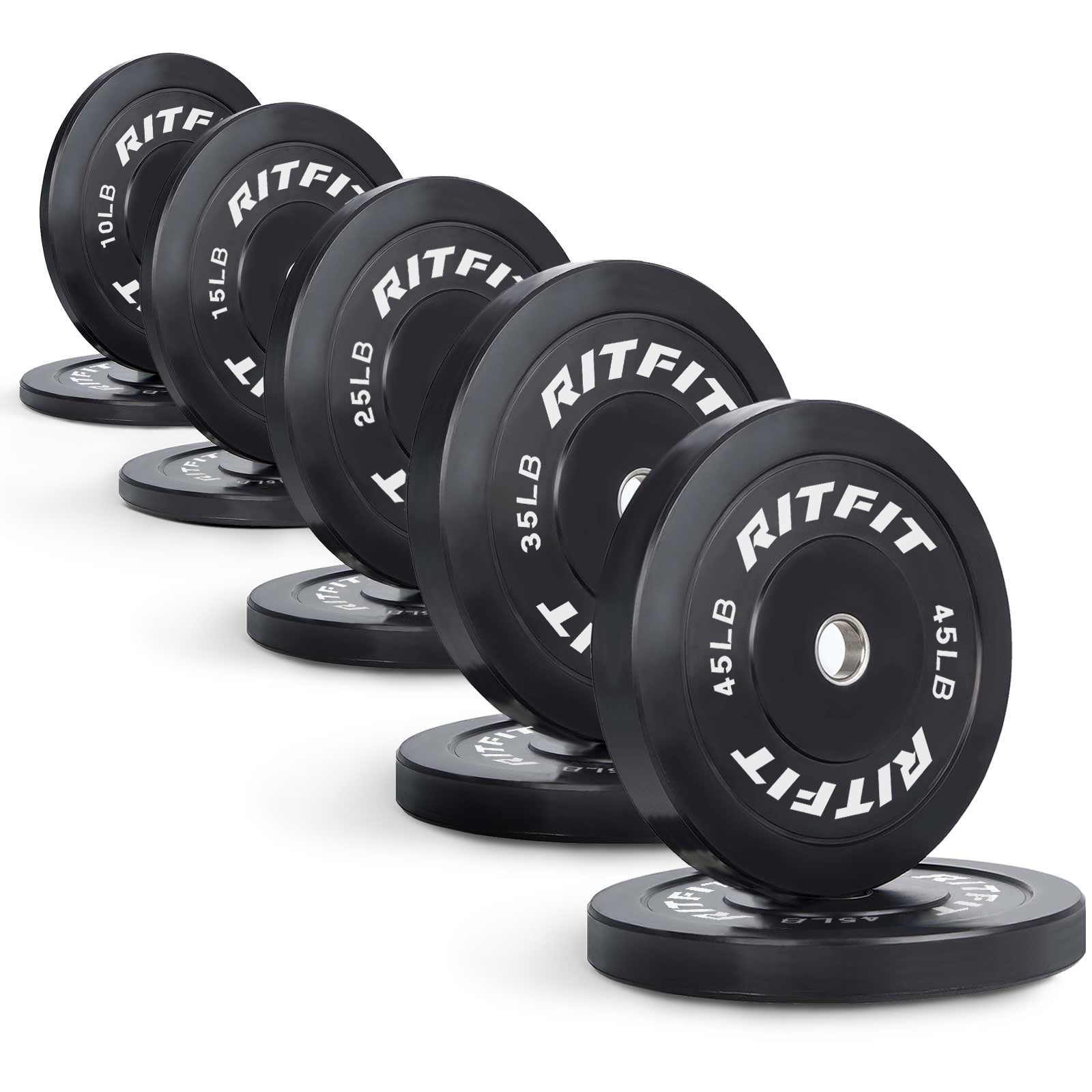 RitFit Bumper Plates Olympic Rubber Weight Plates, 2-inch Bars&Plates RitFit 260LB SET 