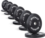 RitFit Bumper Plates Olympic Rubber Weight Plates, 2-inch Bars&Plates RitFit 370LB SET 