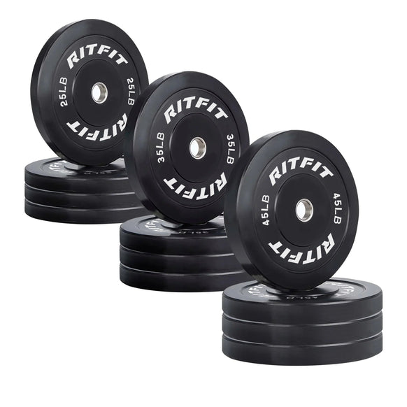 RitFit Bumper Plates Olympic Rubber Weight Plates, 2-inch Bars&Plates RitFit 420LB SET 