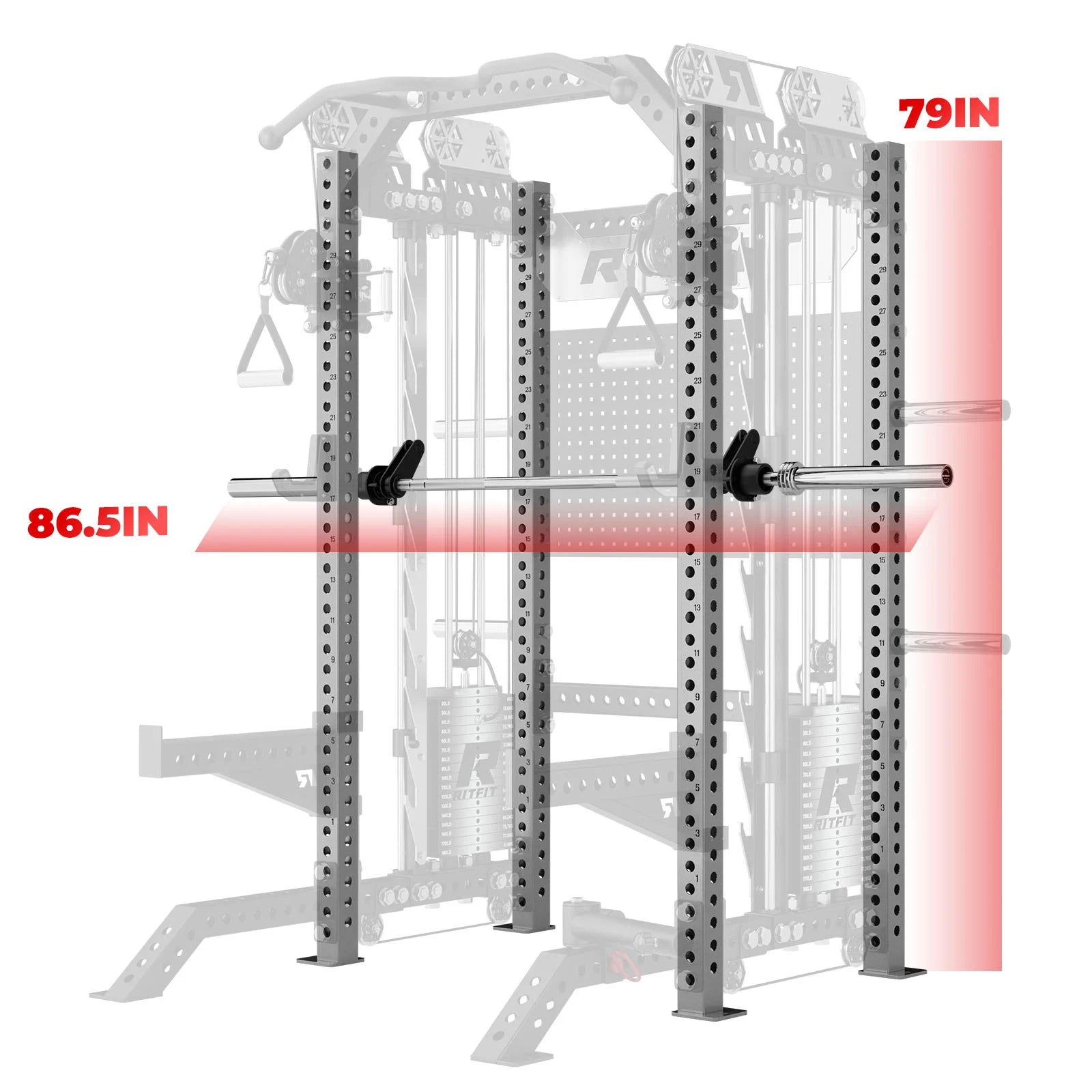 RitFit M3 Home Gym Smith Machine with cable crossover, sturdy rack with upright frame for strength training and resistance exercises.