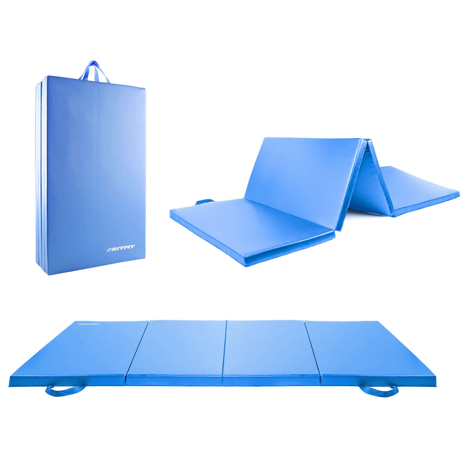RitFit Tri-Fold Folding Thick Exercise Mat with Carry Handles - Perfect for