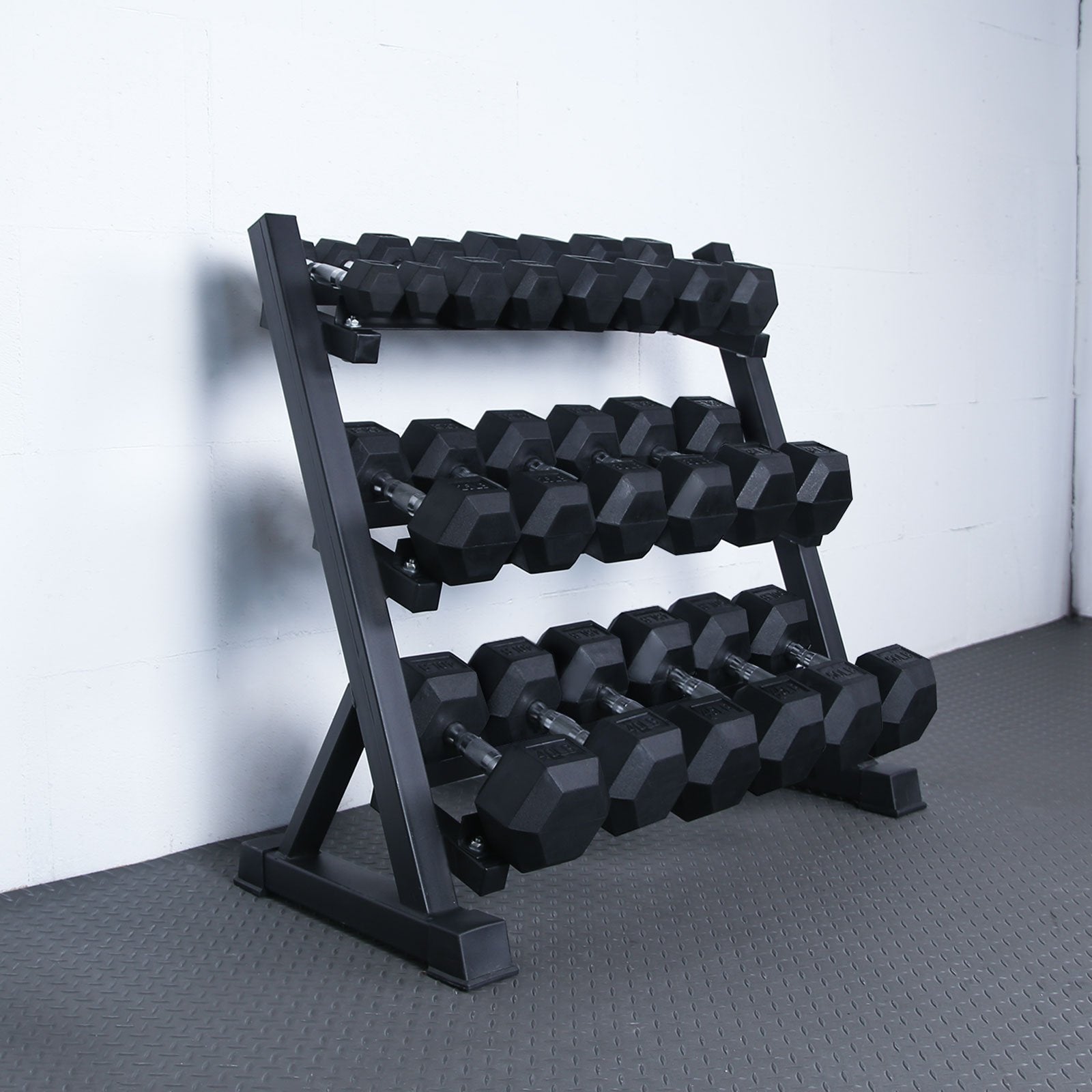 RitFit Rubber Hex Dumbbell Set with Rack 550LBS 10 Pairs