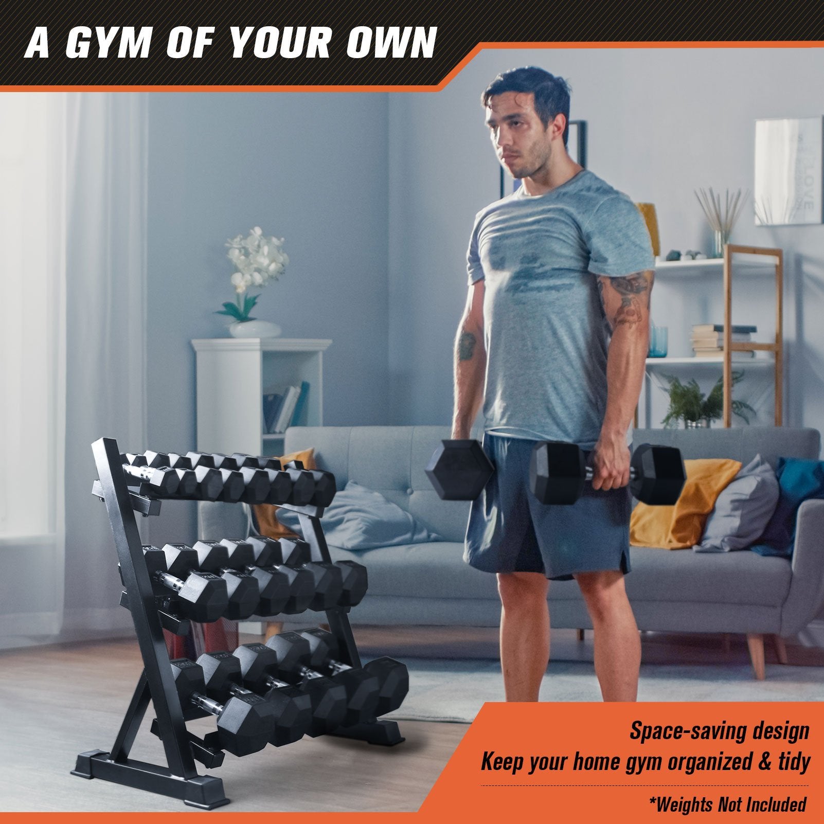 RitFit Small Adjustable 3-Tier Dumbbell Weight Rack for Home Gym