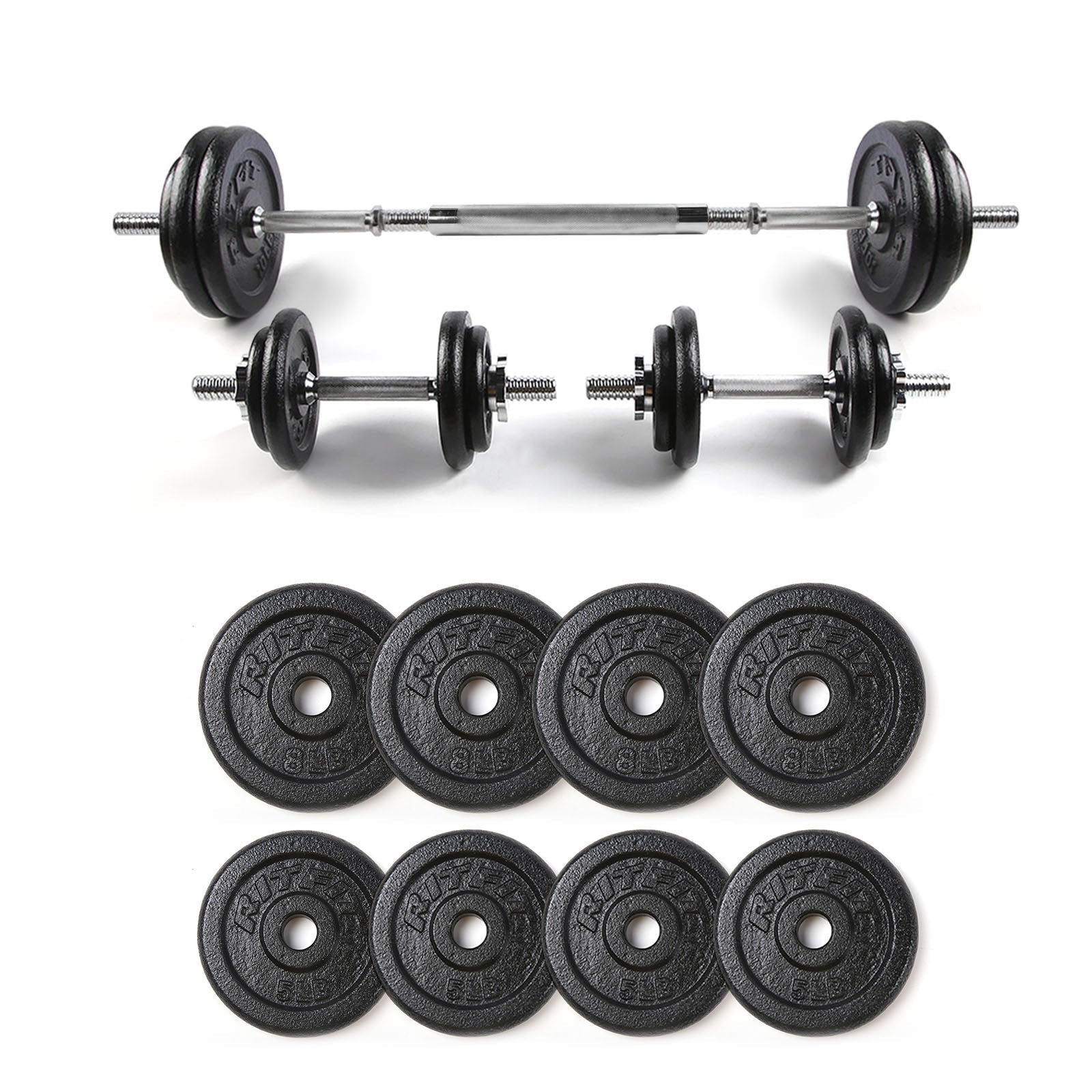 RitFit Cast Iron Adjustable Dumbbells 60LBS Set with Connector