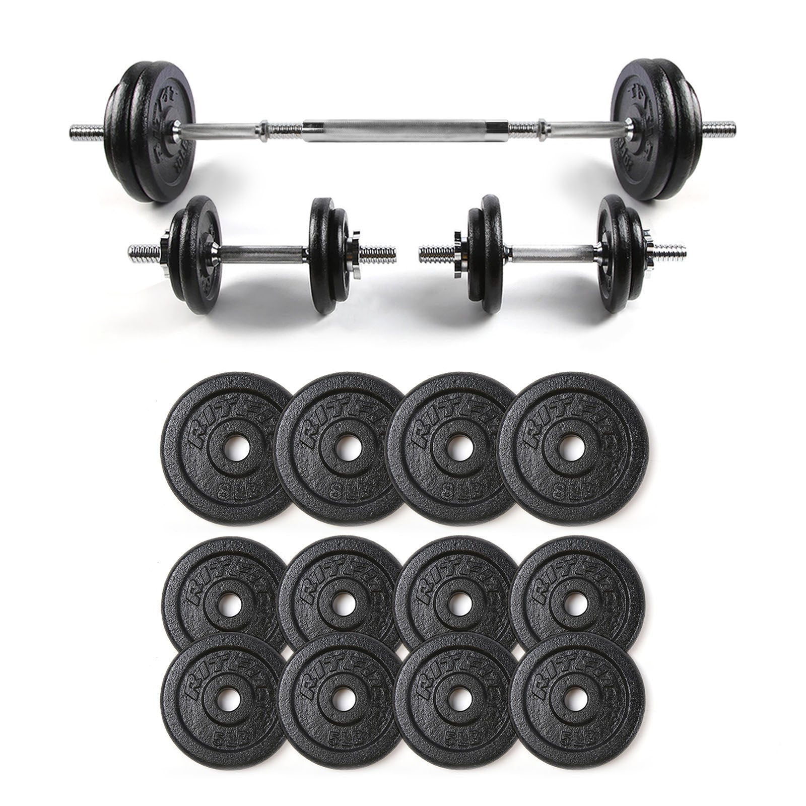 RitFit Cast Iron Adjustable Dumbbells 80LBS Set with Connector