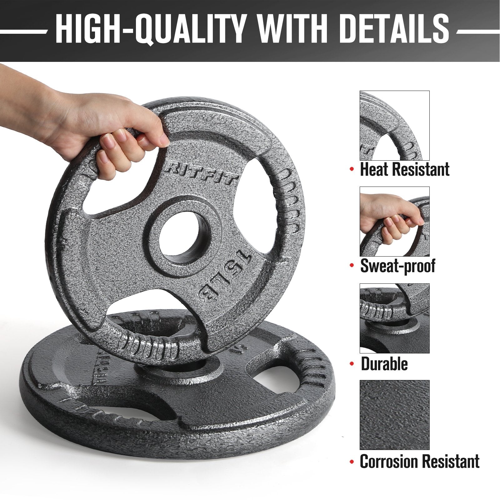 RitFit Cast Iron Weight Plates Set 2 Inch Olympic Grip Plates