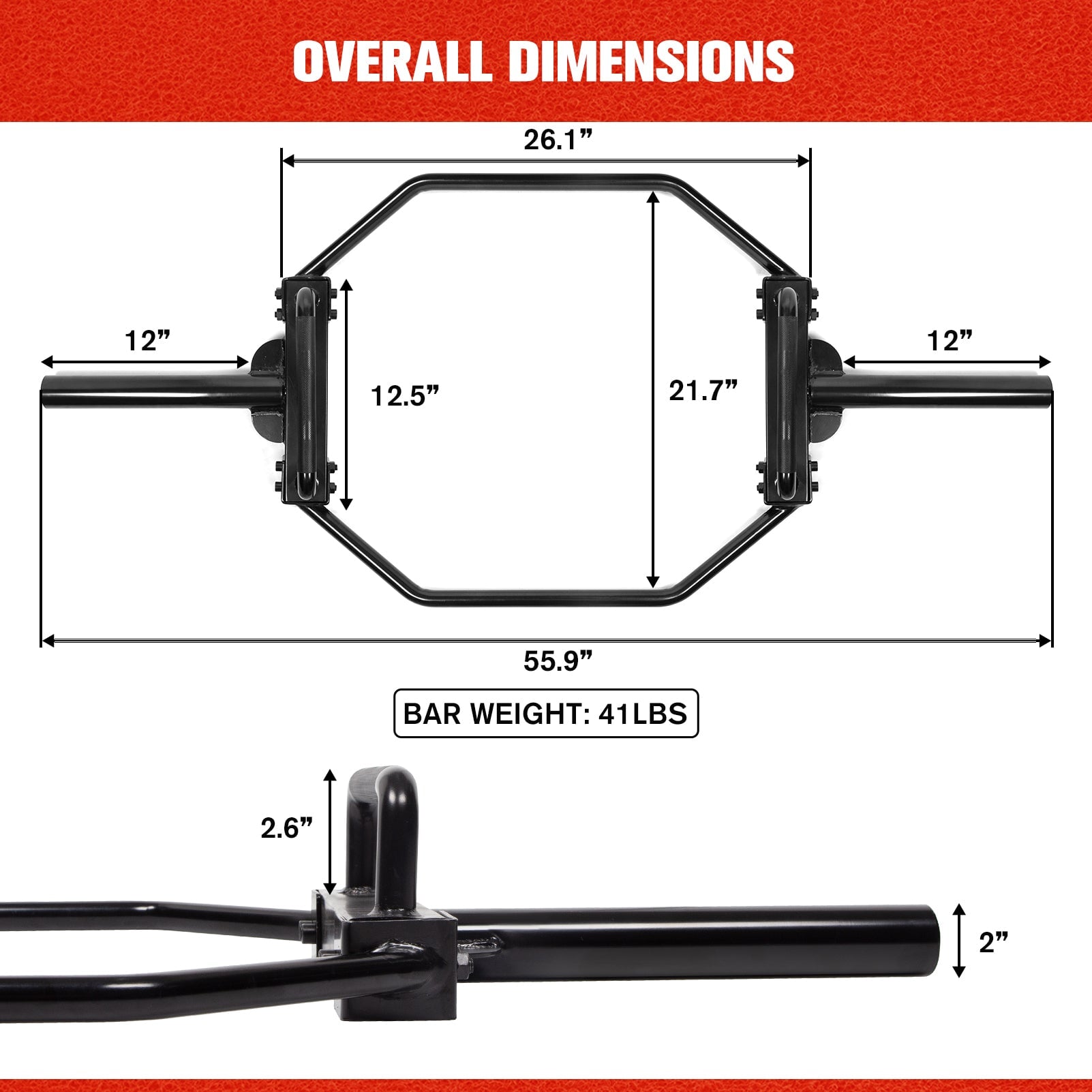 RitFit Detachable Black E-Coat Olympic Trap Bar Hexagon Deadlift Bar Bars&Plates RitFit 