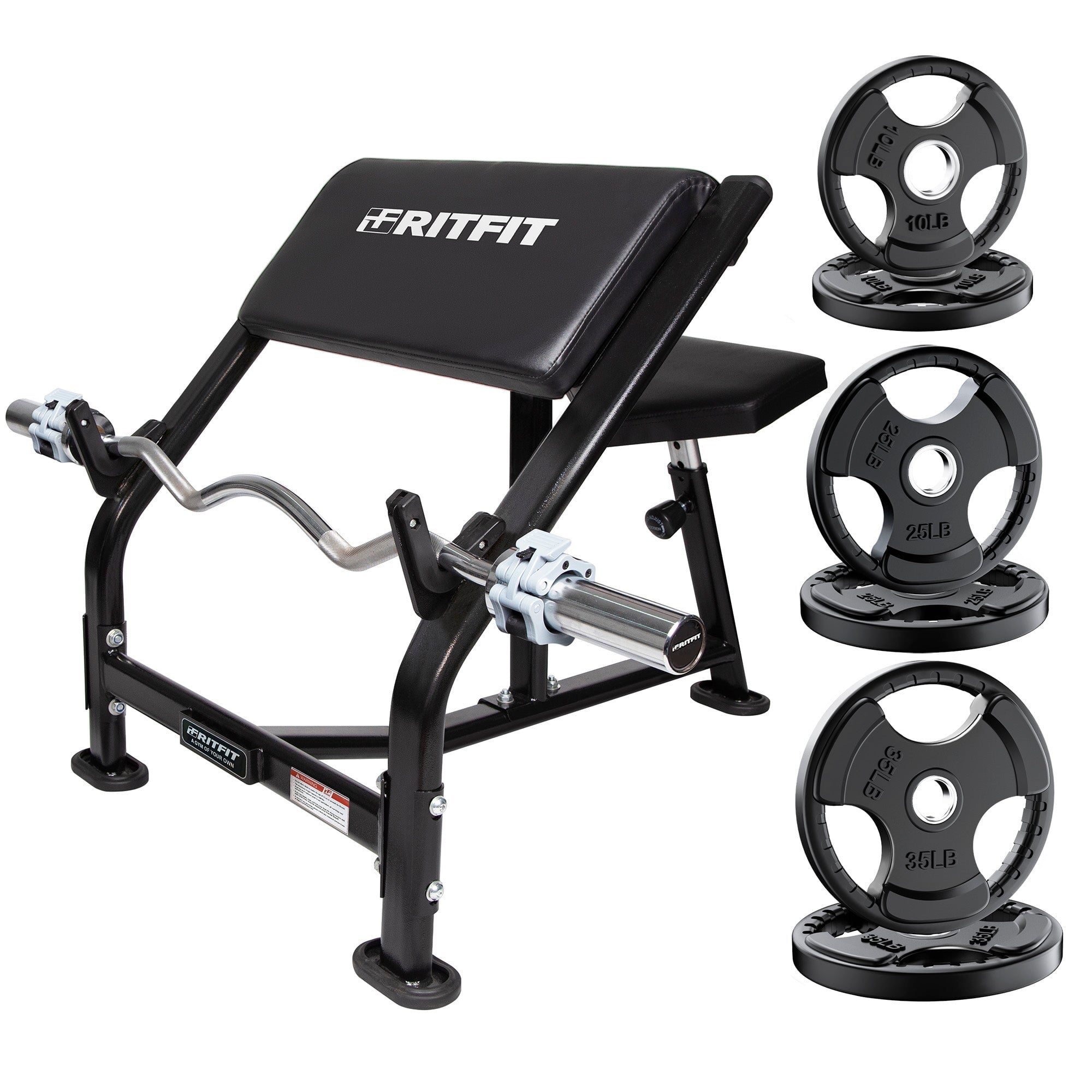 RitFit PCB01 Preacher Curl Bench (PCB-300) Weight Bench RitFit Bench 2.0+Curl Bar+140LB Set 