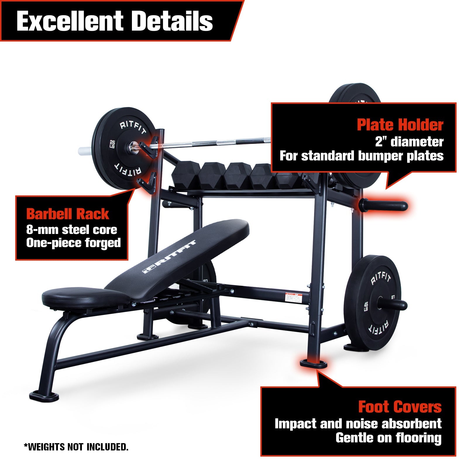 RitFit POB01 Olympic Weight Bench with Squat Rack Weight Bench RitFit 