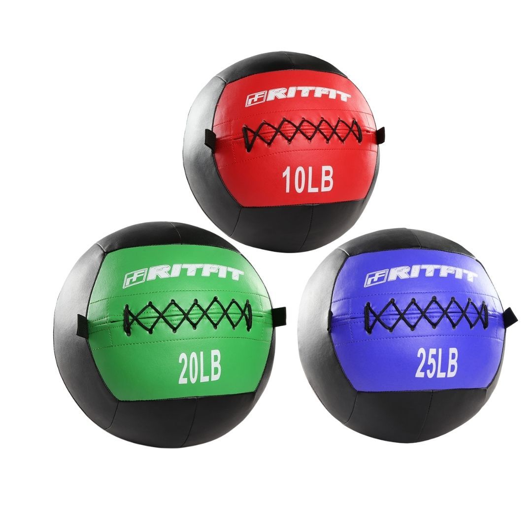 RitFit Soft Leather Medicine Wall Ball, Single and Bundle Offers Weight RitFit 10, 20, 25LBS SET 
