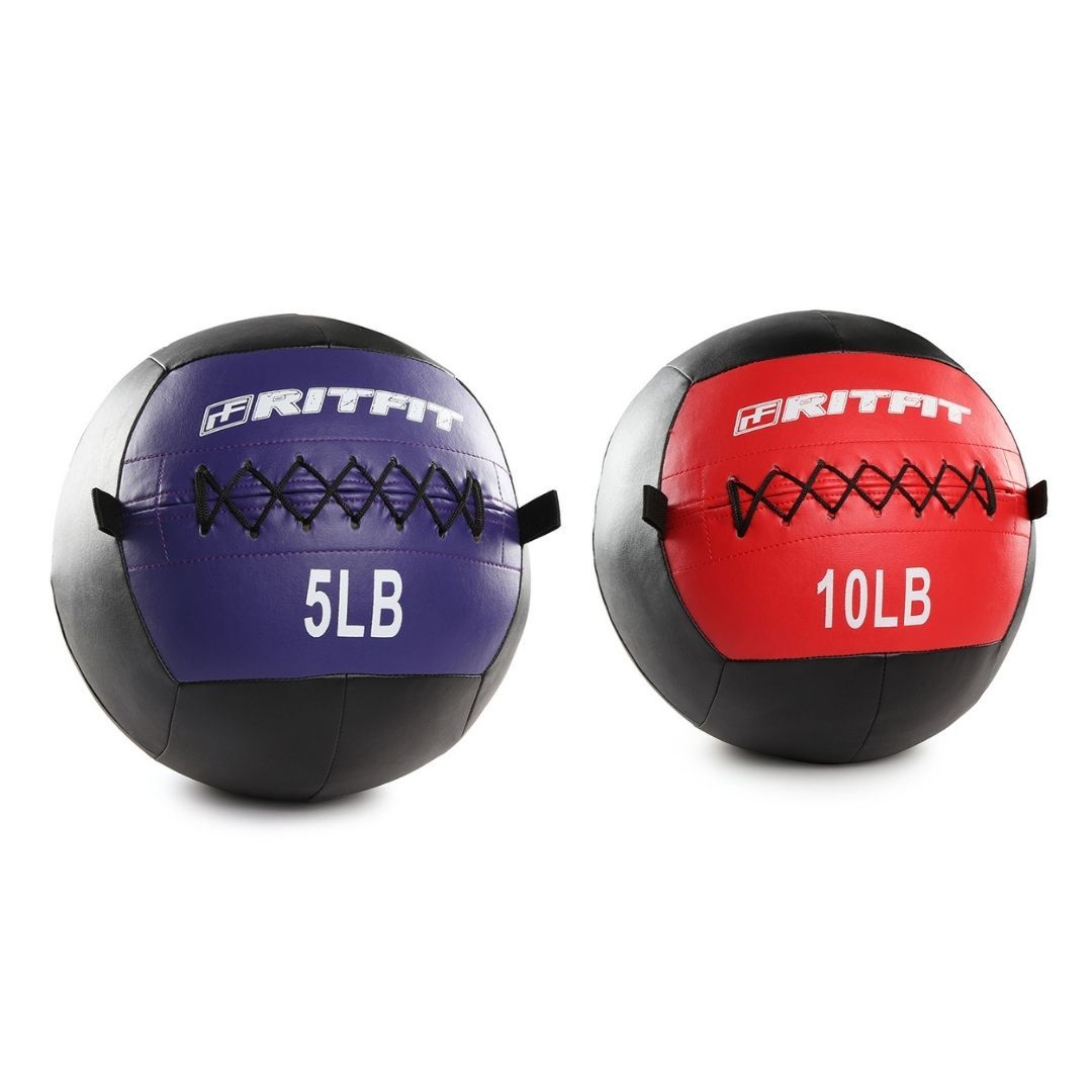 RitFit Soft Leather Medicine Wall Ball, Single and Bundle Offers Weight RitFit 5, 10LBS SET 