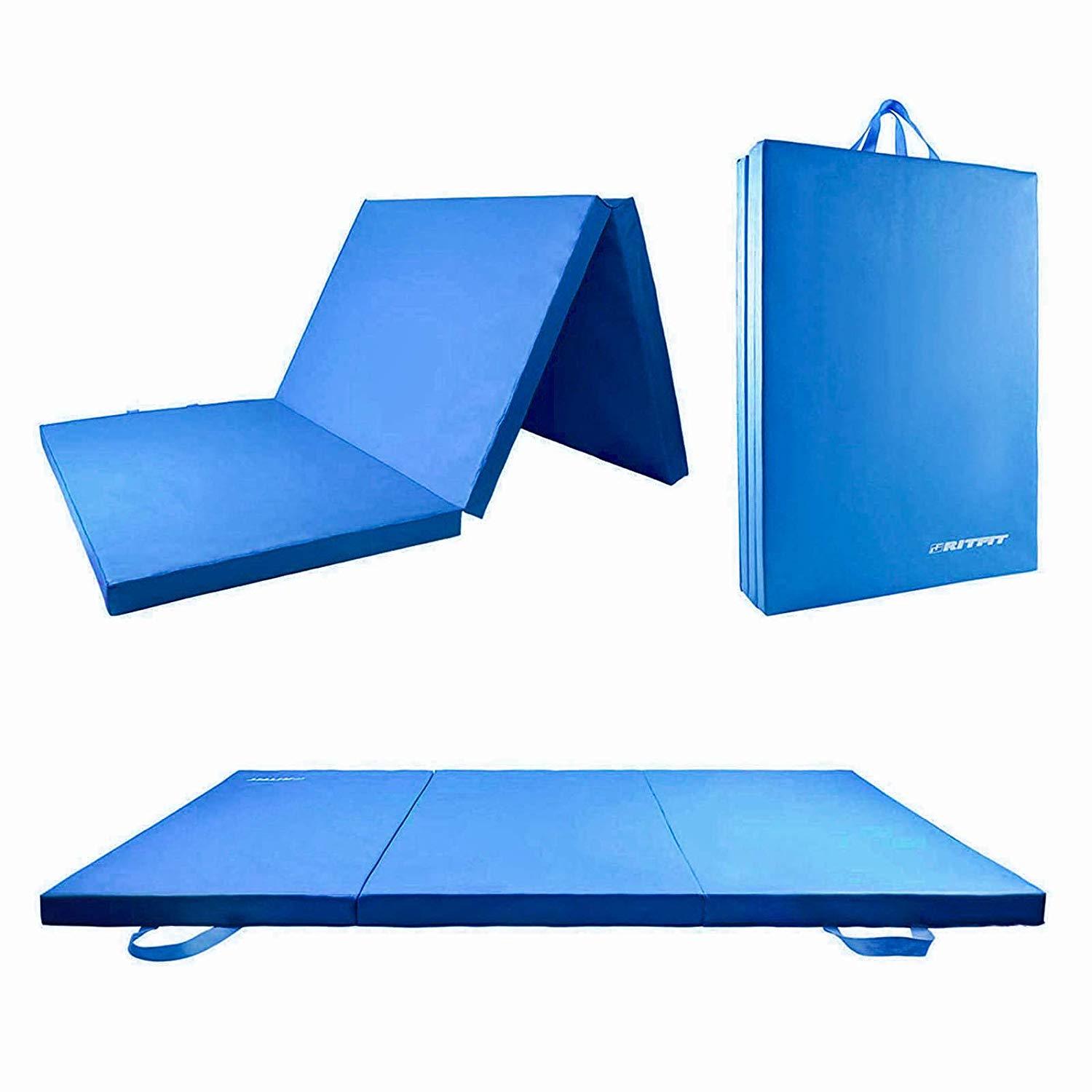 RitFit Tri-Fold Folding Thick Exercise Mat with Carry Handles - Perfect for